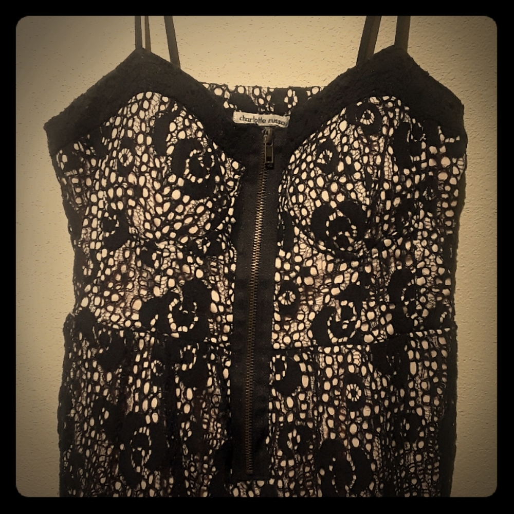 Charlotte Russe Black Zip Nude Mini Dress
